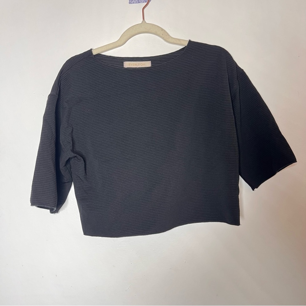 EVERLEIGH Black Ribbed Short Sleeve Pullover Top Size XXS NWT